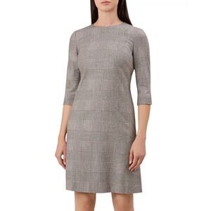 Hobbs London Sharon Glen Plaid Wool Blend Sheath Dress | Black White Tan | SZ 14
